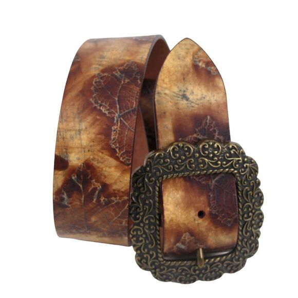 Olga Santini TOOLED BROWN GENUINE LEATHER 1 3/4"Wd DRESS CASUAL BELT Sz S (6M - Picture 2 of 14